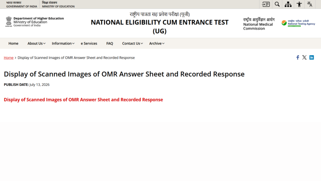 Re NEET OMR Sheet 2026